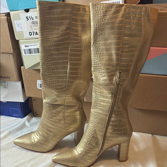 Gold Heeled Boots with Western Flair - Picture 1 of 10